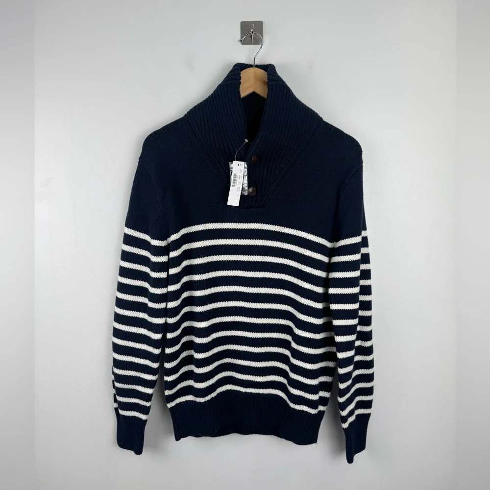 NWT‎ J.Crew Men Cotton Striped Shawl Collar Pullover Sweater Size Small